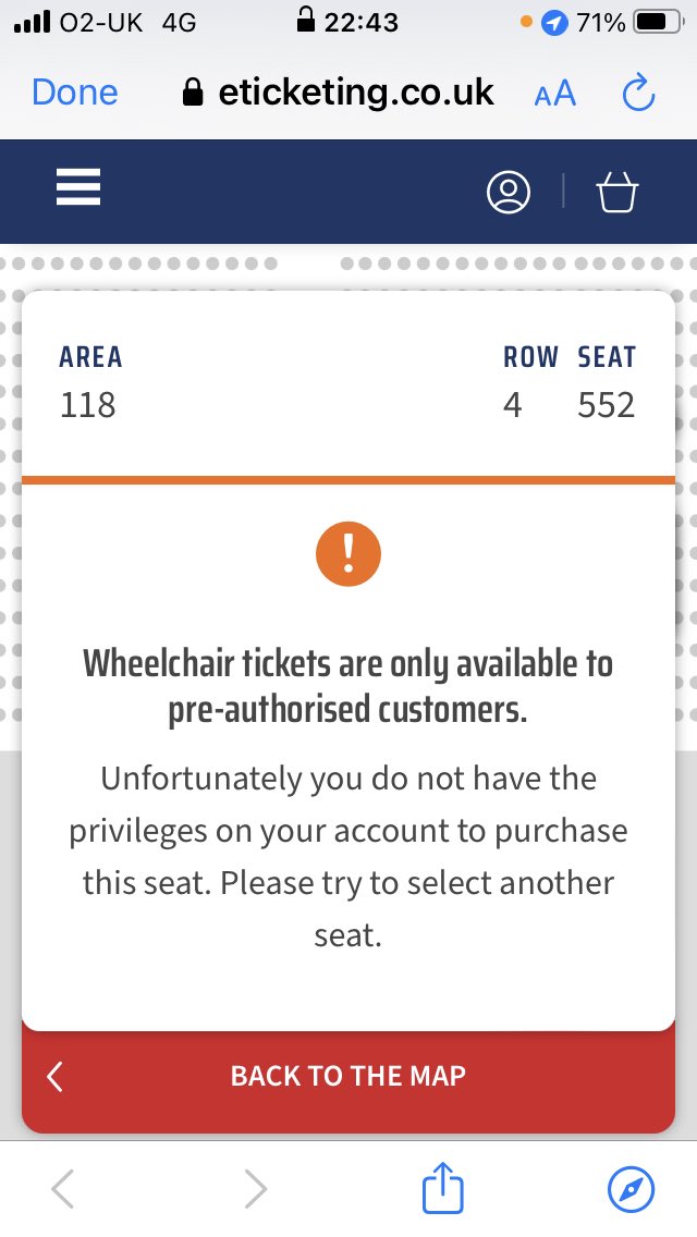 jock_nelson's tweet photo. #Ticketmaster how could this seat be  for a wheelchair trying with no luck on your site https://t.co/cyzD5EaZXS