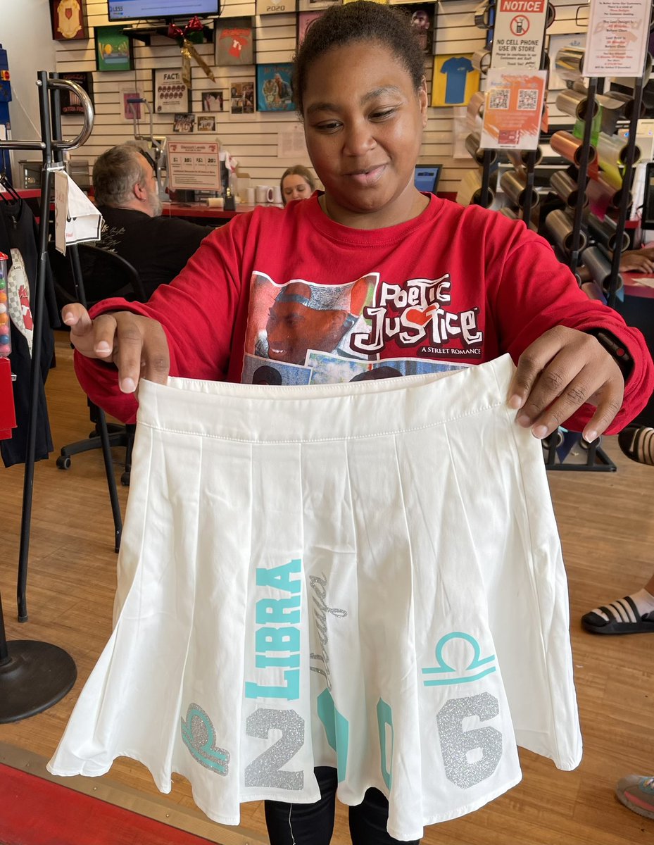 bakedts's tweet photo. Absolutely love how the vinyl print looks on this skirt, and the silver glitter vinyl really makes it pop! 
#vinylprint #glittervinyl #customdesign #shoplocal #supportsmallbusiness #bakedt #delmarloop 
https://t.co/SCgy33fyZl https://t.co/GjXuaQzHwy