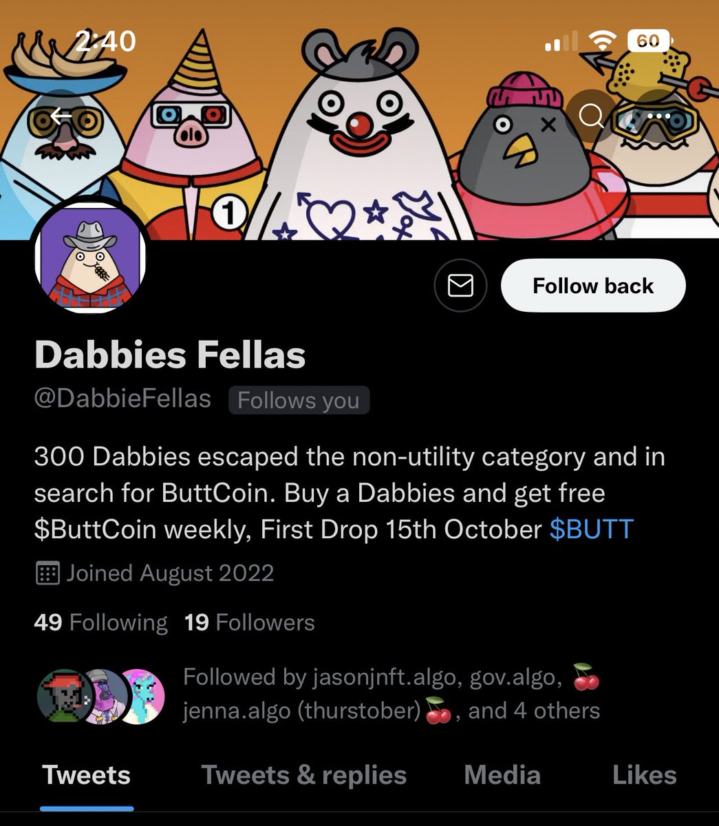 Bhikkhu_Butt's tweet photo. #algofam keep your eye out. There is a NFT called @DabbieFellas that claims to drop $Butts to holders. This is not any official partnership with @ButtCoinASA we do not know them. I found a similar project on a different chain called @yabbiedabbies.

@ButtCoinInfo https://t.co/V5EgK0CSuT