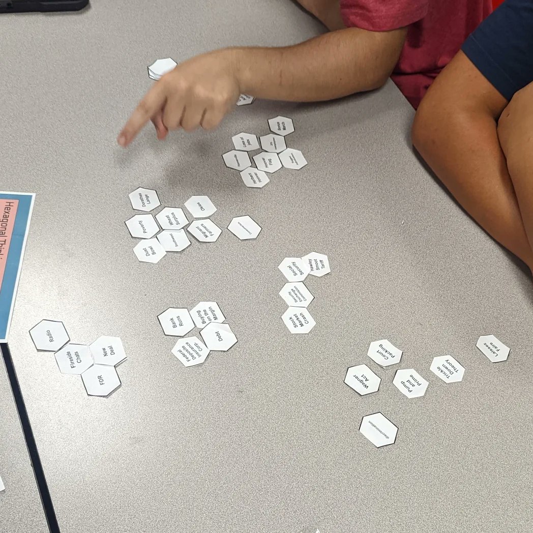 My turn!!! HEXAGONAL THINKING for the WIN 🦅❤️ Love the high level thinking and deep conversations that happen all over the Great Depression! Project instructions in comments! 
#sschat #tlap #ksedchat #crazyPLN #teachers