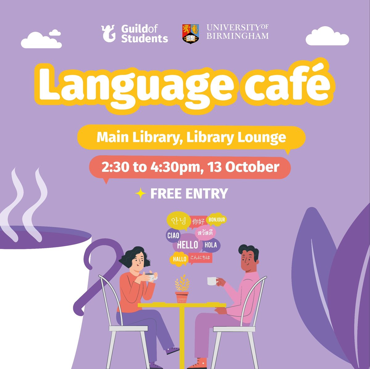 Guild_Intl's tweet image. The first Language Café with Alice this semester is coming. Amazing opportunity to practice language skills and make new friends!