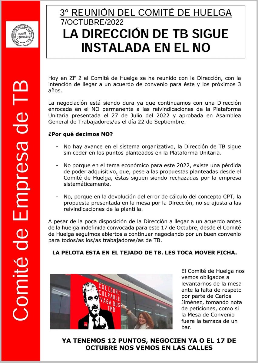 La dirección sigue en el NO <a href="/laiabonetrull/">Laia Bonet</a> <a href="/jaumecollboni/">Jaume Collboni</a> <a href="/cgtbus/">CGT BUS TMB</a> <a href="/ACTUB3/">ACTUB</a> <a href="/TbCcoo/">CCOO TB TMB</a> <a href="/acat_tb/">ACAT-TB</a> <a href="/UGTBusTMB/">Ugt Bus TMB</a> <a href="/btvnoticies/">btv notícies</a> <a href="/elsmatins/">Els matins TV3</a> <a href="/cafedeideias_/">Café de Ideias</a> <a href="/TotBcn/">TOT Barcelona</a> <a href="/20m/">20minutos.es</a> <a href="/elperiodico/">El Periódico</a> <a href="/BCNmetropoli/">Metrópoli Barcelona</a>