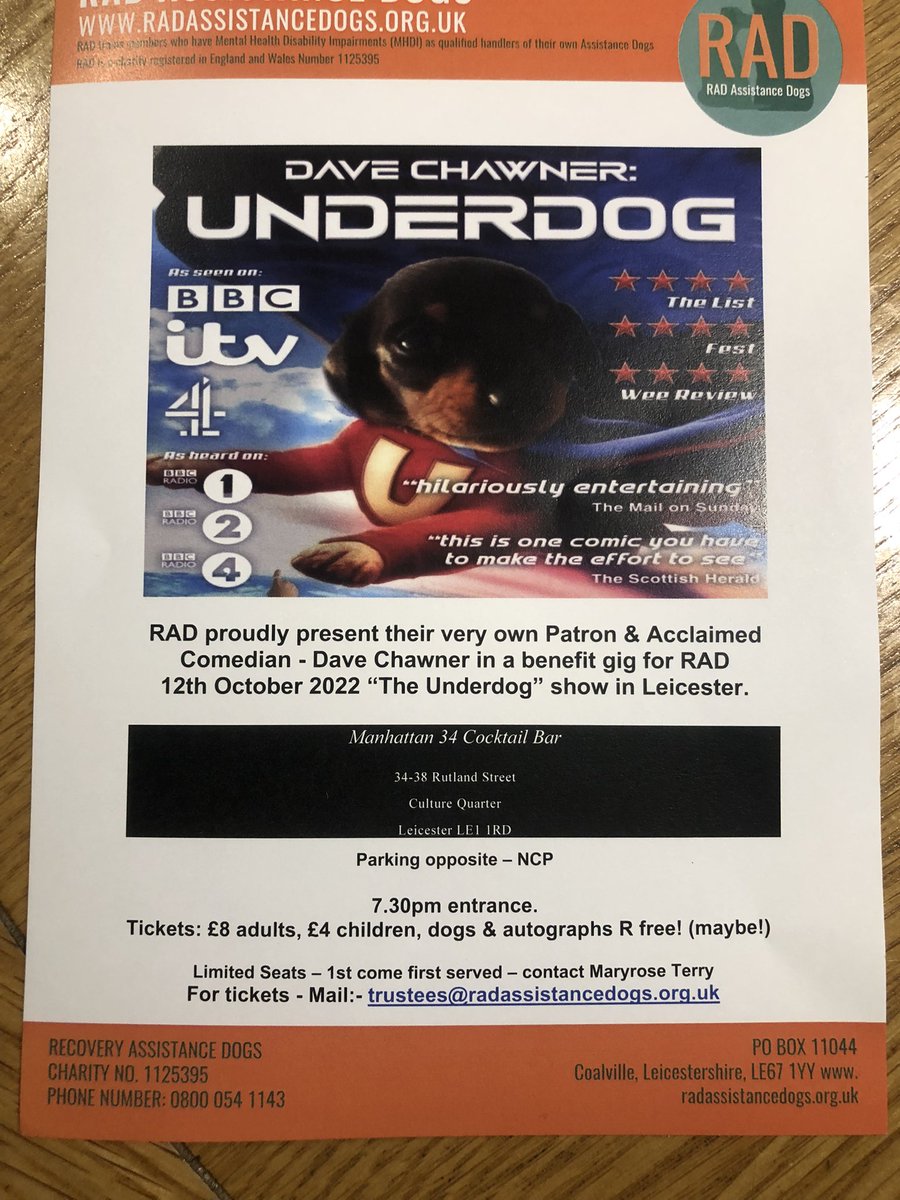RAD_DogsCharity's tweet photo. please support RAD and come and see Dave next Wednesday 13th October 2022 at the Manhattan Bar in leicester https://t.co/t3zJFSjrXS