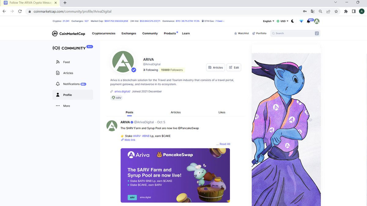 Not bad, but not very good either. 15K+ followers <a href="/CoinMarketCap/">CoinMarketCap</a> #community in just 3 days 🙏🙏

Come on #ArivaFamily, support the unique social media of #crypto comminities at coinmarketcap.com/community/prof…