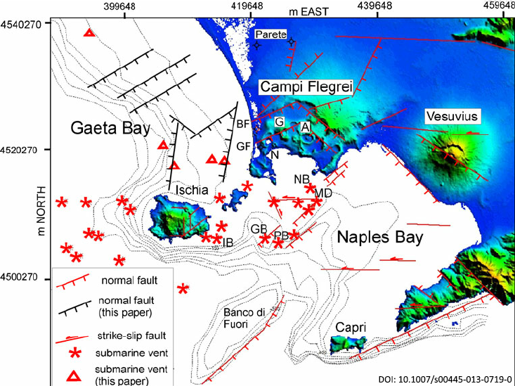 raspishake's tweet photo. #Volcano of the week: the #Gaeta Bay #volcanicfield in #Italy.

It consists of a group of eight submarine #volcanoes that produced thick #lava flows. The volcanic field migrated eastward with time towards the #CampiFlegrei area. ➡️ https://t.co/FiSMfe7yfd https://t.co/wMh4qi7F3H