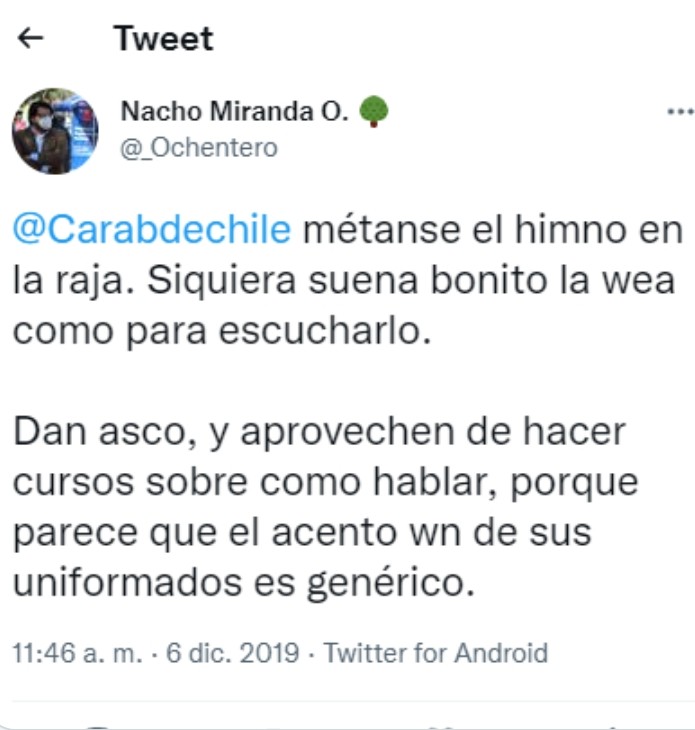 philip_seymour's tweet photo. Los tuits de la última joyita de Gabriel Boric , el asesor de gabinete de la Delegación Presidencial Provincial de Chacabuco, Ignacio Miranda Osorio . Eliminó su cuenta pero quedaron los pantallazos . https://t.co/aYFr7PaiZH