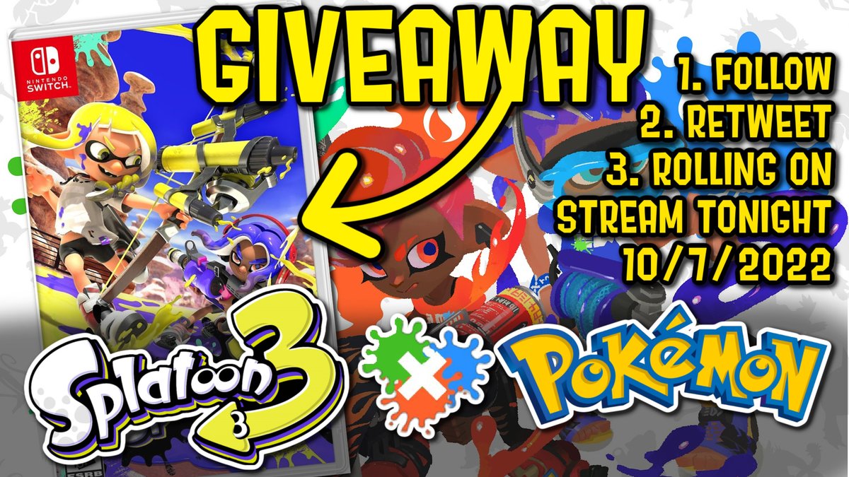 BeaconofNick's tweet photo. 🔴🔵🟢ONE FINAL GIVEAWAY TONIGHT TO CELEBRATE THE POKEMON SPLATOON 3 SPLATFEST! 🟢🔵🔴
1. FOLLOW
2. RETWEET
3. Rolling On Stream Tonight 10/7/2022 ( You DO NOT need to be in the stream to win. I will DM you and give you 24 hours after rolling.) Thanks :) https://t.co/SRIju1TCvN