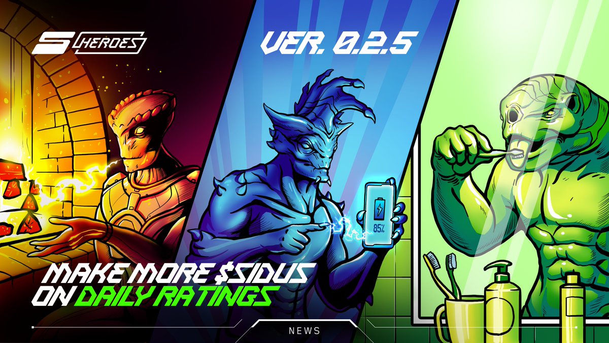 💪 You wanted it, we did it! New daily ratings in ver 0.2.5, each with $SIDUS rewards!! Use them wisely! 
By the way, Vesting Boxes will soon replace $SIDUS and  more ratings will appear!
Learn about this and other updates: 
✌️bit.ly/3MeB98e
 #Play2Earn #MetaverseGames