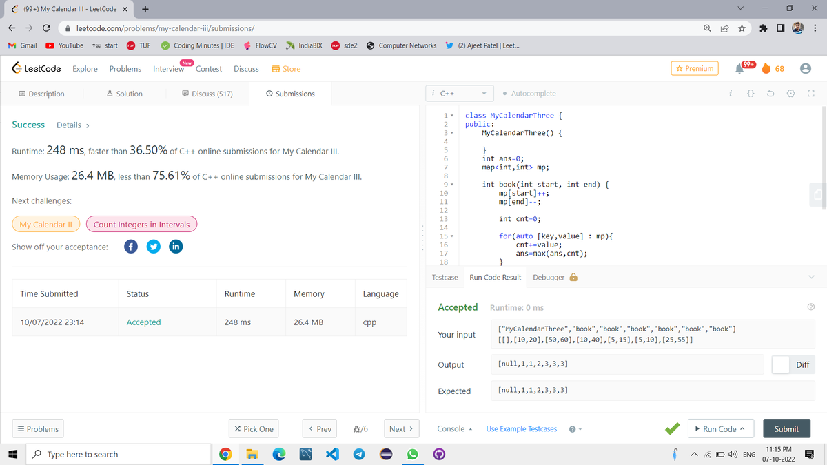 mpathak382's tweet photo. Completed Day 99 of the 100 Days of Code Program by @CodeinCommunity Supported by @MinutesCoding

Today I solved MY Calender III (Leetcode)
code: https://t.co/8xpb1jS23o
Discord-https://t.co/DXwhp7UUAT

#100daysofcodechallenge #codeincommunity  #codein100daysofcode #100DaysOfCode https://t.co/2XYS2KZknF