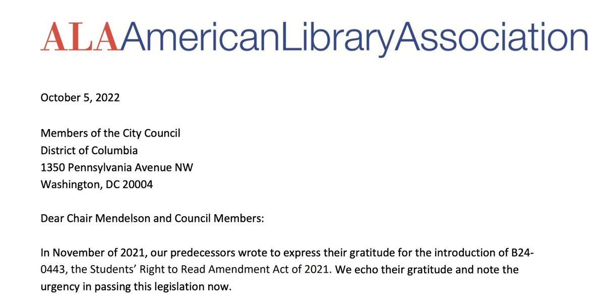 LibraryPolicy's tweet photo. DC students cannot wait any longer. It's time for @councilofdc to pass the Right to Read Amendment Act &amp; ensure that #DCPSHasLibrarians. ALA &amp; @aasl are again urging the Council to pass this essential investment in DC's students, school libraries, &amp; staff:
https://t.co/CeGrR9OJ7v https://t.co/4h1WbseKNz