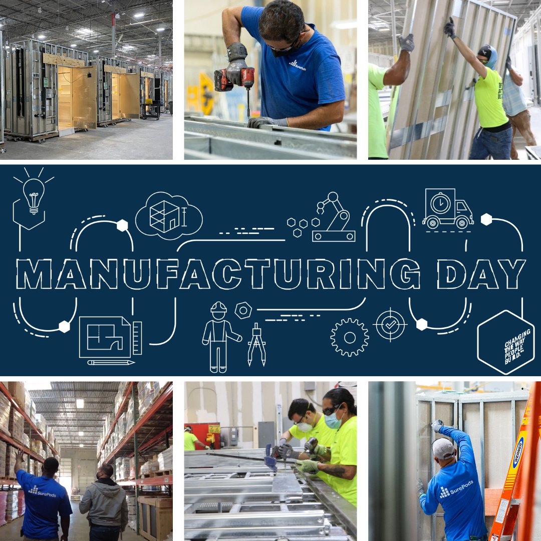 surepods's tweet photo. HAPPY MANUFACTURING DAY! At SurePods, we specialize in advancing the way people build. Check out how our state-of-the-art facilities and processes significantly impact the construction industry at https://t.co/rIPCPHdTbB https://t.co/gBhAm6xbuX