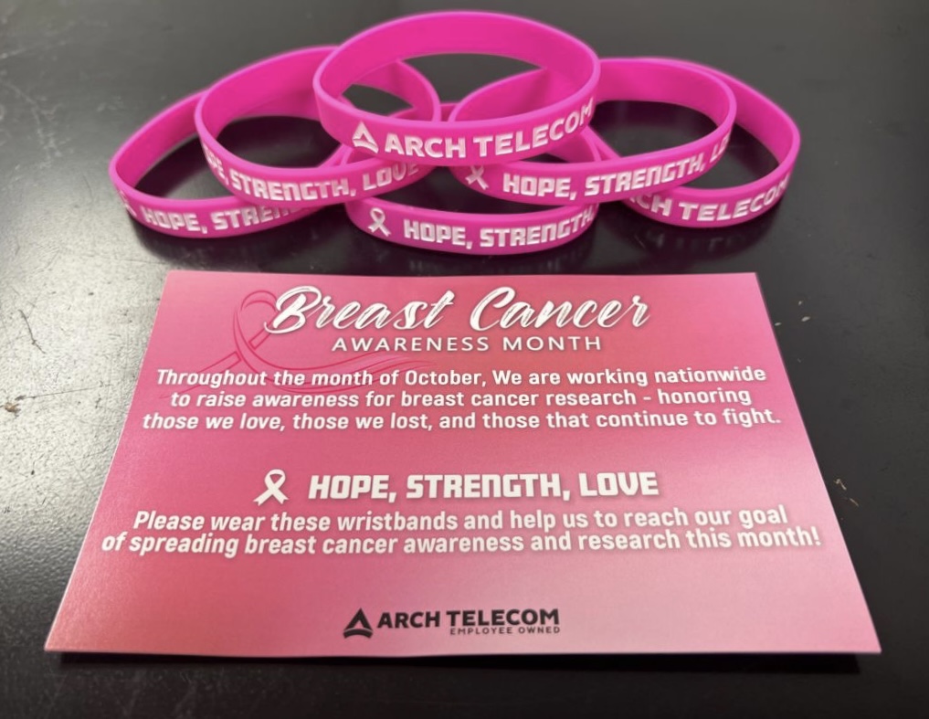 This week, <a href="/Arch_Telecom/">Arch Telecom | Employee Owned</a>  recently began our campaign to support Breast Cancer awareness, research, and a cure.💖

 Each of our stores received a package with pink wristbands that say, “hope, strength, love”. 💪🏽