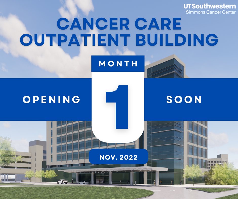 In one month, all cancer clinics and services in the Seay Biomedical Building at 2201 Inwood Rd will move to the new clinical home of Simmons Cancer Center in Dallas, the Cancer Care Outpatient Building, located at 6202 Harry Hines Blvd. Learn more: bit.ly/3p15VGR.
