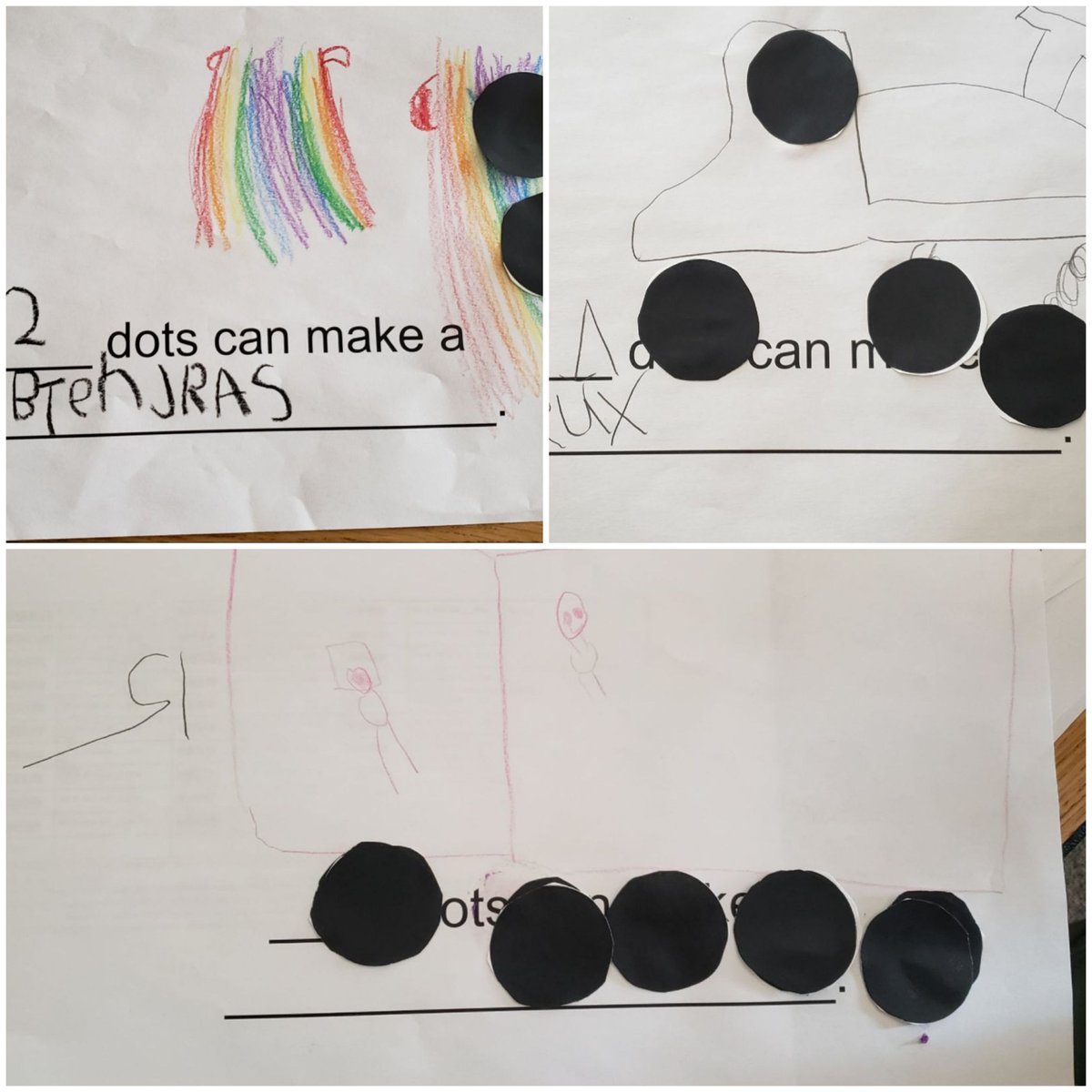 We had fun with 10 Black Dots in Kindergarten! Our friends made some fabulous pictures! 

Believe it or not the bottom picture features 12 black dots, can you tell me how? 

Thanks <a href="/LearnWithMrsCip/">Katherine Ciparelli</a> for having me come in to learn with your kiddos!