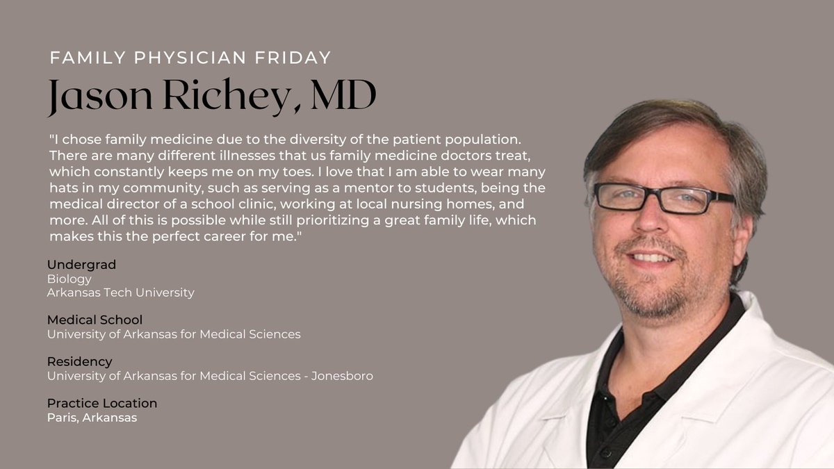 It's #FamilyPhysicanFriday! Meet Dr. Jason Richey who is mentoring the next generation of physicians. 
#fmig #familymedicine #ruralmedicine #ruralpractice