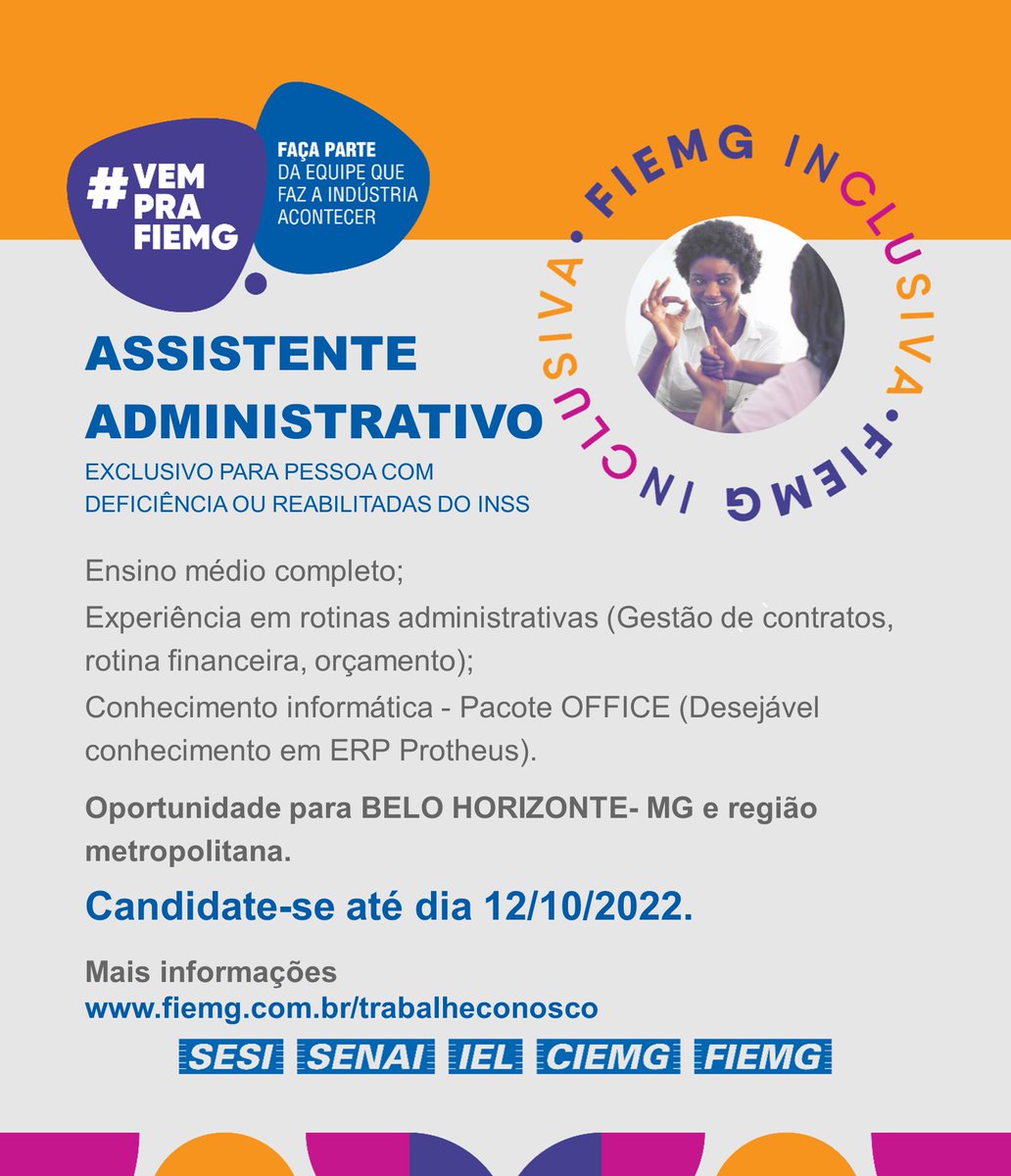 Oportunidade de emprego para pessoa com deficiência ou reabilitadas do INSS. Acesse: bit.ly/3rGJAjw 
#oportunidade #emprego #pessoacomdeficiencia #inss #reabilitados #currículo #inclusão #CITSENAI #SENAI