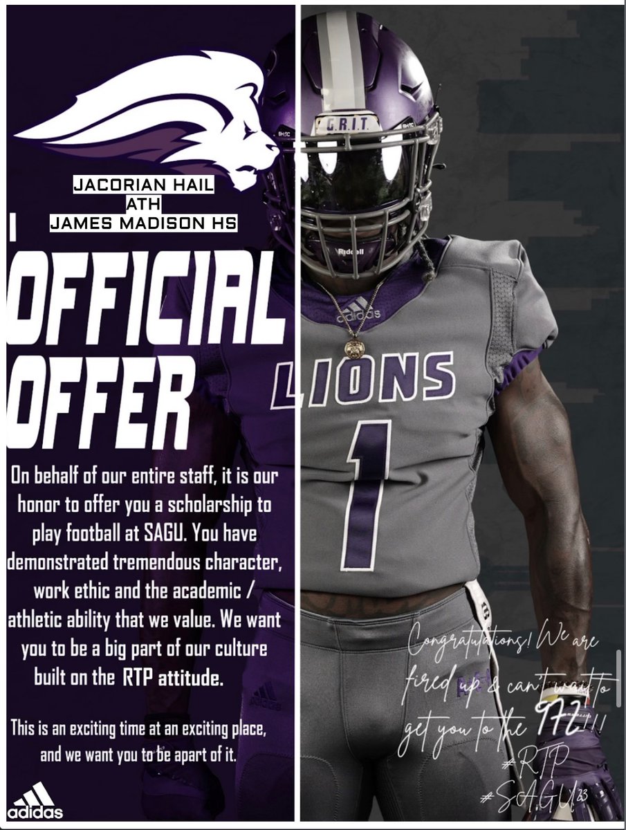 Congratulations to <a href="/liljaaay4blk/">jacorian hail</a> on an official offer from @sagu_football.  #RecruittheMarlins <a href="/CoachDavis99/">COACH D</a> <a href="/Cturl37/">Cameron Terrell</a> <a href="/CoachGregEllis/">Greg Ellis</a> <a href="/MarlinRecruits/">James Madison Football Recruiting</a>