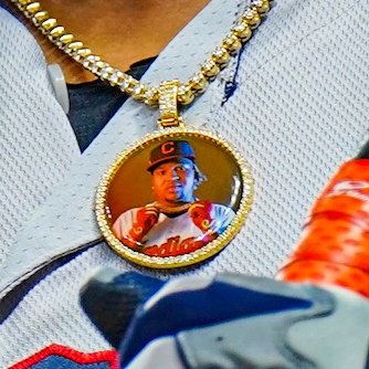 FanDuel's tweet photo. José Ramirez wearing a chain of José Ramirez wearing a chain is truly iconic 😂

#ForTheLand | #MLB https://t.co/zygTZS7rt3