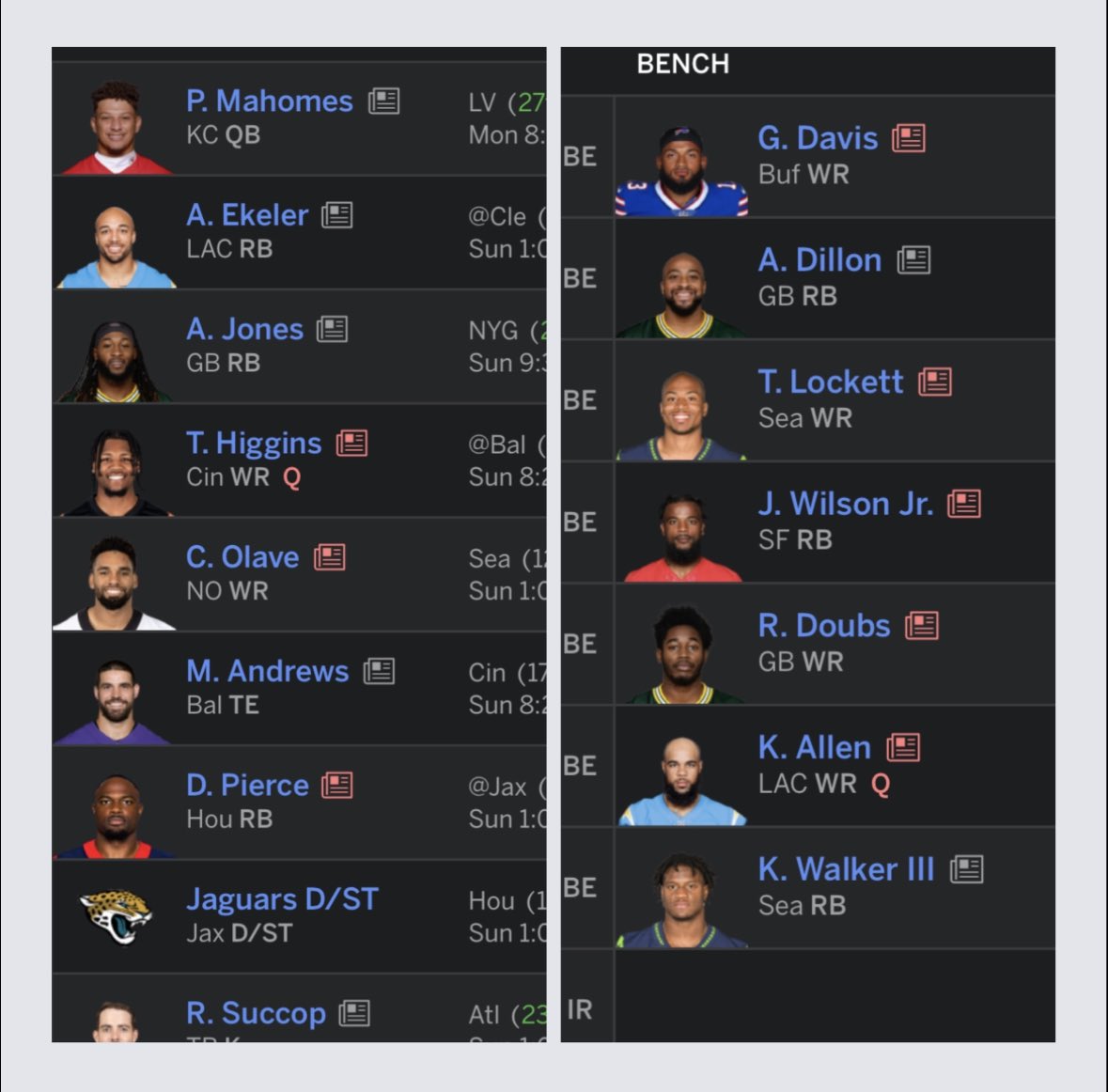 WillSerrano84's tweet photo. @SiriusXMFantasy @JeffRatcliffe #ratpacker PANIC! Someone in my league (10 team 1/2 pt 1 keeper) dropped both Keenan Allen and D’Andre Swift! Needless to say I submitted claims for both and landed Allen. https://t.co/Elym7SMtEj