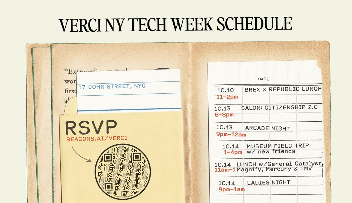 @NYCTechWeek starts on Monday. We're excited to be announcing that we'll be opening up our club @ 17 John St 🗽 for all-day access You'll find amazing events, but more importantly, you'll have a home to anchor at all week: a place to work, play, & build friendships :)