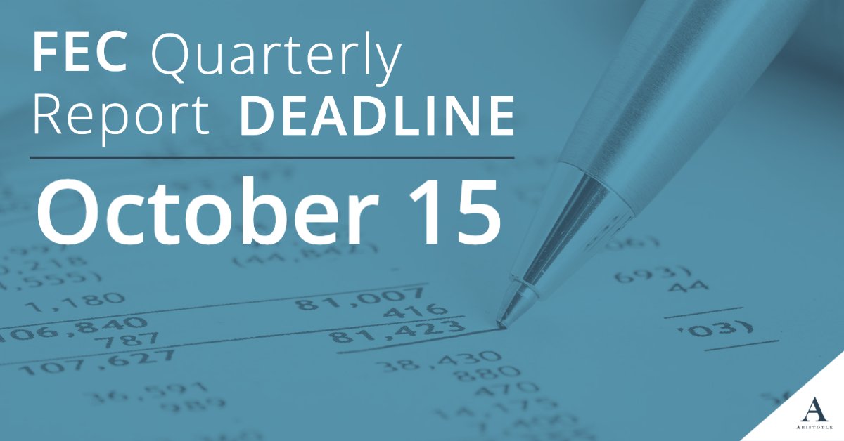 AristotleNews's tweet photo. Don’t forget next Saturday, October 15th, is the filing deadline for October Quarterly FEC Reports. Quarterly filing PACs and party committees must file a pre-election report. Need help with those reports? Try this: https://t.co/wKRBnbM5lu Don’t wait!
#nowyouknow #fecdeadline https://t.co/d6yQFkPW2x