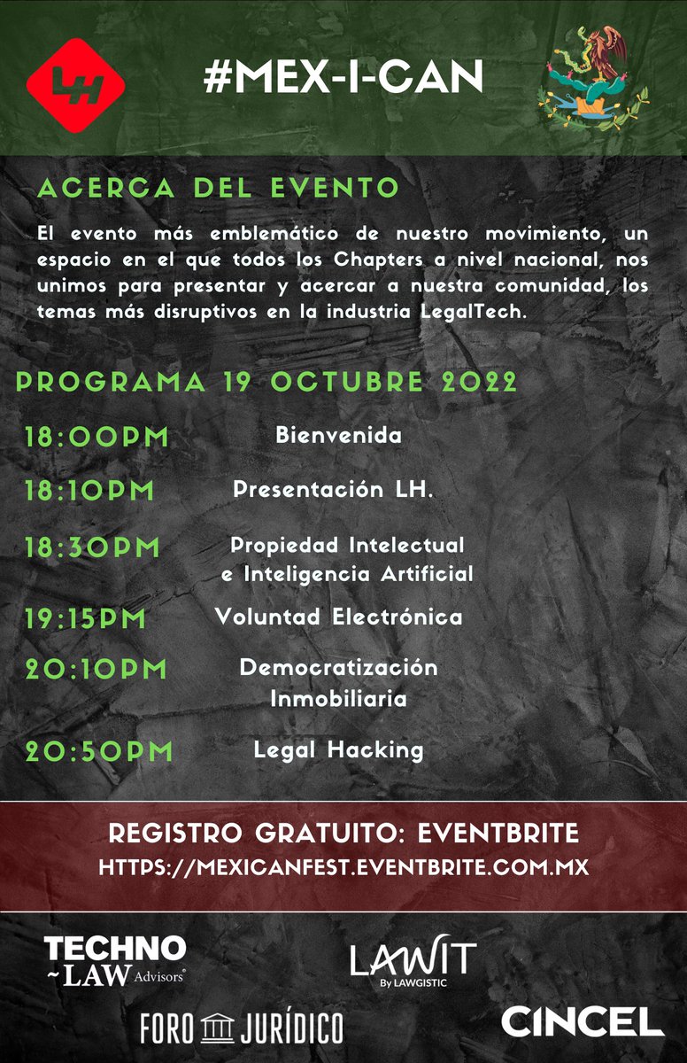 Te presentamos la agenda del primer día del <a href="/MexICanFestiva1/">Mex-I-Can Festival Digital</a>.
Keep Hacking the Law!!
Registro: mexicanfest.eventbrite.com.mx
#legalhack #legalhacking #mexicanfest