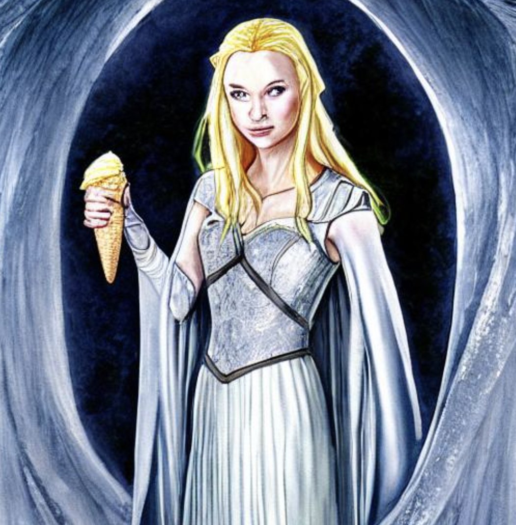 granludo's tweet photo. Galadriel eating ice cream , Stable difusion #madewithfermat https://t.co/BdvkcpituY