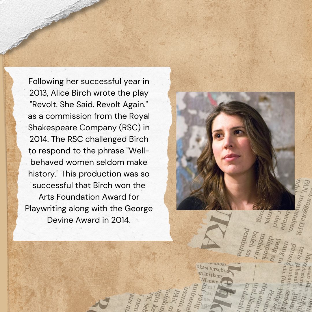Swipe to learn more about Alice Birch, the playwright behind "Revolt. She Said. Revolt Again." You can see her show in the Underground Theatre October 21-29. Tickets: theatreanddance.wayne.edu/2022-2023/revo…