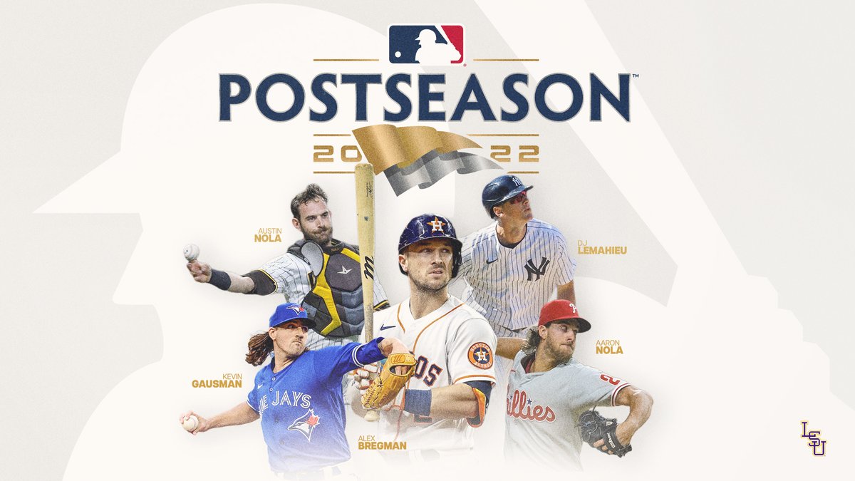 LSUbaseball's tweet photo. Good luck to our 5️⃣ former Tigers in the @MLB Postseason!

🔗 https://t.co/PwZheB7MN1 https://t.co/n38PFoEDeX