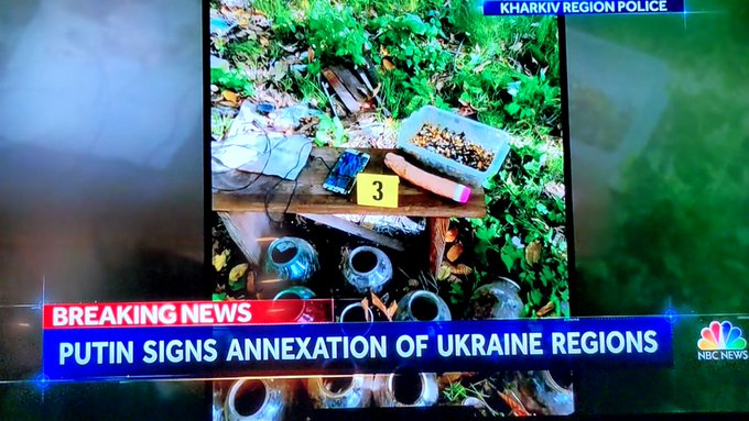 mlamdanski's tweet photo. So, I posted this photo a few days ago. It was taken while watching @NBCNightlyNews . I believe it was confiscated items in Ukraine. I find it hard to believe I was the only one that caught this. If you see it, comment and share! #oops #oopsie #oopsmoment https://t.co/Y43WQi2U4D