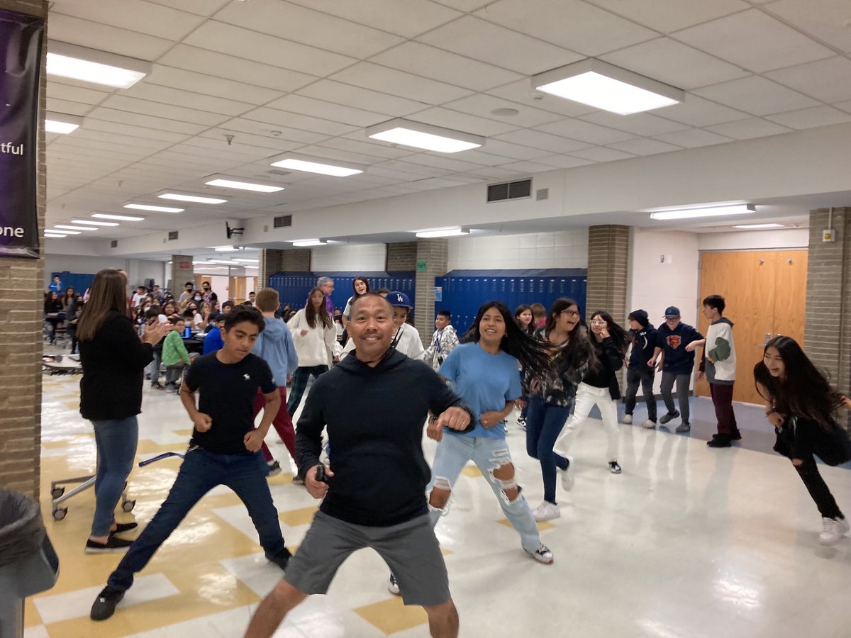 Some fun line dancing today during 7th grade lunch. Mr. Gimenez has got the moves! #ITBeBrave #asd4all