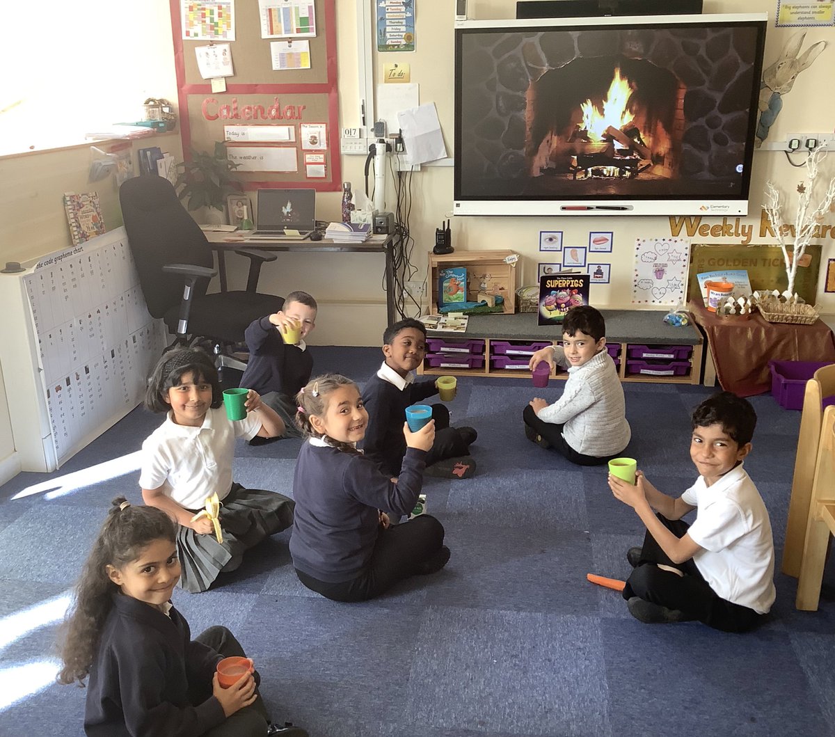 PindersPrimary's tweet photo. Well done to our KS1 golden ticket winners this week! They enjoyed their hot chocolate and a story by the fire. 🎟📖☕️ #PPBehaviour #PPReading https://t.co/RwBNfVqdM5
