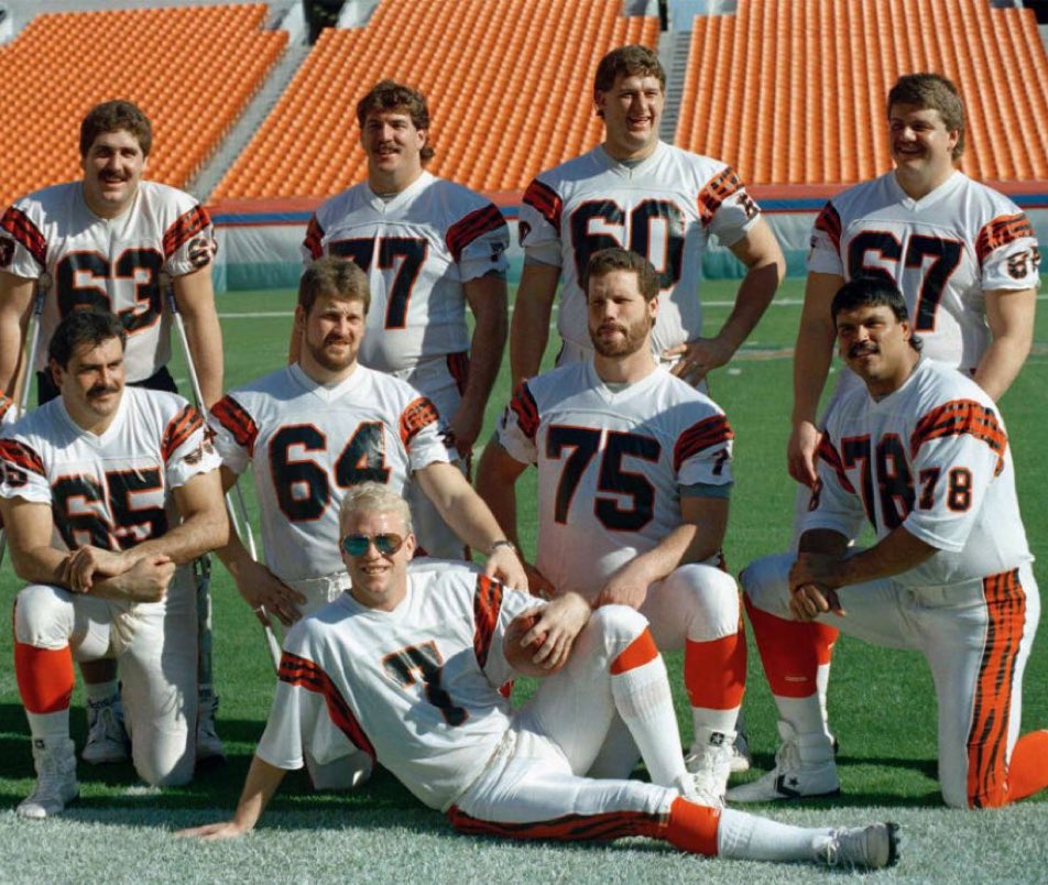 Super70sSports's tweet photo. The Bengals’ secret to protecting Boomer Esiason? Anthony Munoz and seven guys who drive a Camaro and listen to Whitesnake. https://t.co/KXqtnjSzDV