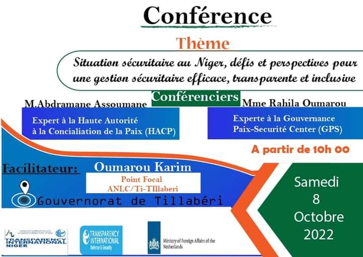 anlctiniger's tweet photo. Transparency International Niger invite la population de Tillabéri à une conférence publique qu'il organise dans la salle de réunion du Gouvernorat de Tillaberi le samedi 08 Octobre 2022 à partir de 10H. 
@TI_Defence https://t.co/cU1UNFMtaF