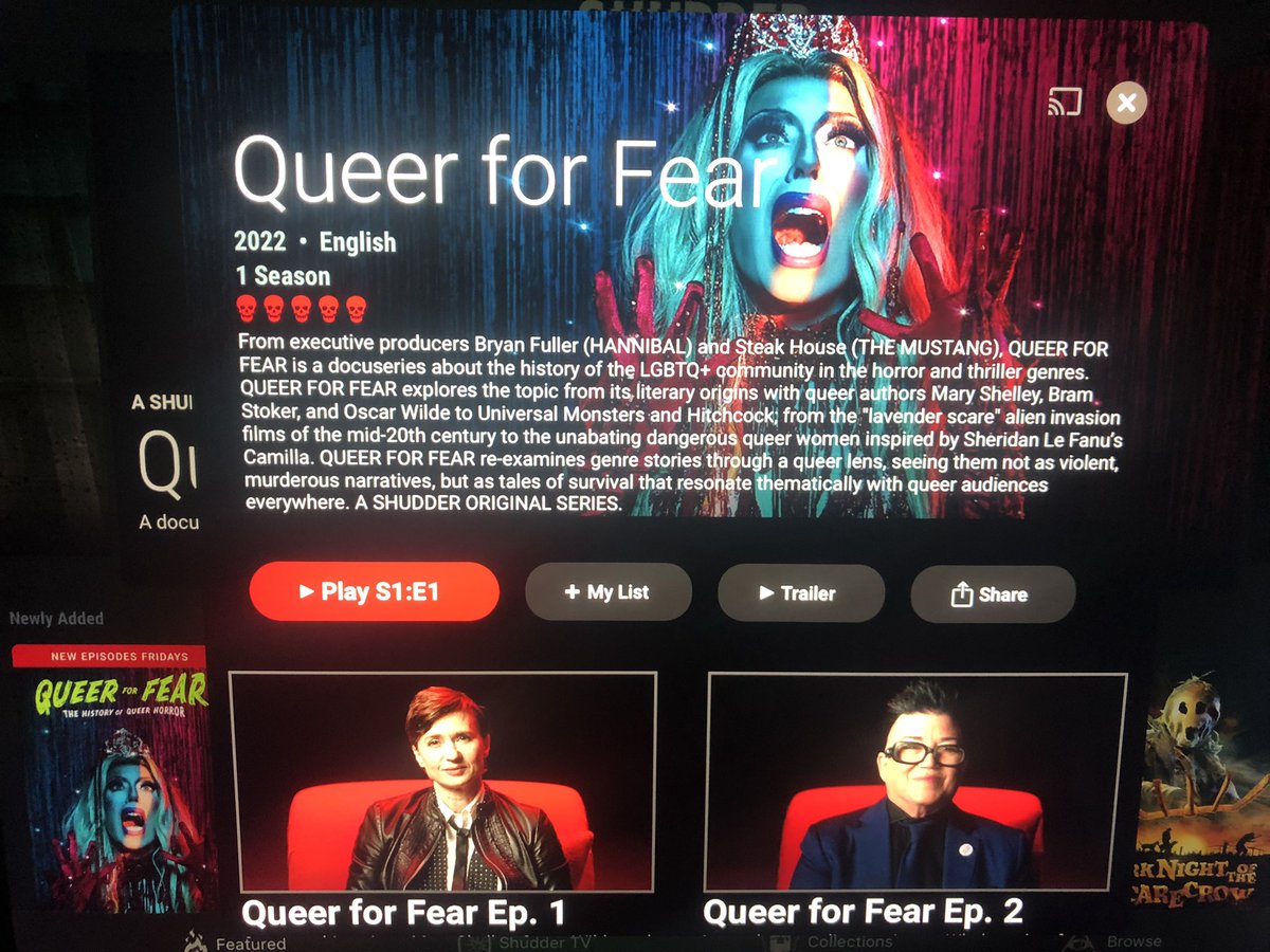 Queer for Fear: a docuseries about the history of LGBTQ+ in horror. 
This was fantastic. So much code!! <a href="/Shudder/">Shudder</a>
