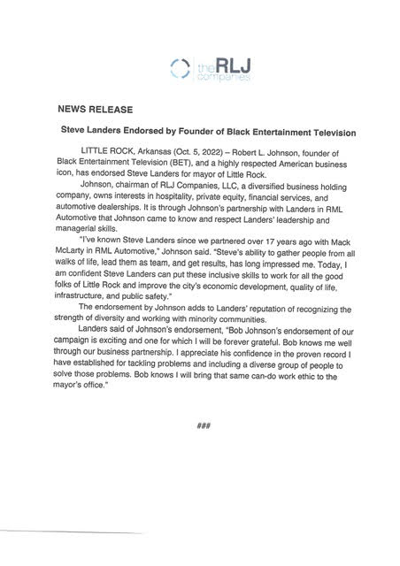 SteveLittleRock's tweet photo. We are honored to have the endorsement of Robert Johnson, founder of Black Entertainment Television (BET). I know Bob well, and he knows me. We are grateful for his confidence and support. https://t.co/pW2qCo3Tjj