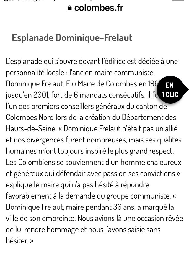 MarieLisevallee's tweet photo. L’esplanade Dominique Frelaut à #Colombes inaugurée en janvier 2020 a été débaptisée ce jour pour prendre le nom de Joséphine Baker. Dominique Frelaut a été maire de Colombes pendant 36 ans c’est proprement scandaleux  @leparisien_92 @actufr92 @OBureau https://t.co/aX4kXIKiDN