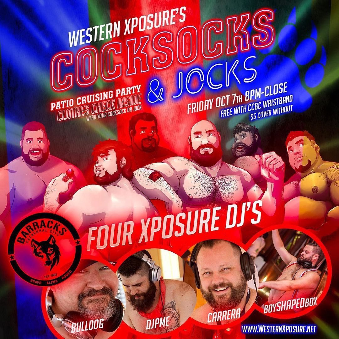 TheBarracksPS's tweet photo. Western Xposure’s - Cocksocks & Jocks!
Tonight Friday, October 7th
8PM-2AM
Four Xposure DJs
BULLDOG
DJPME
CARRERA
BOYSHAPEDBOX
Only $5, or free with a CCBC wristband.
Free clothes check.
#barracksbar #westernxposure #cocksocksandjocks
#bearscubsandbeards https://t.co/LfXLVLGgx0
