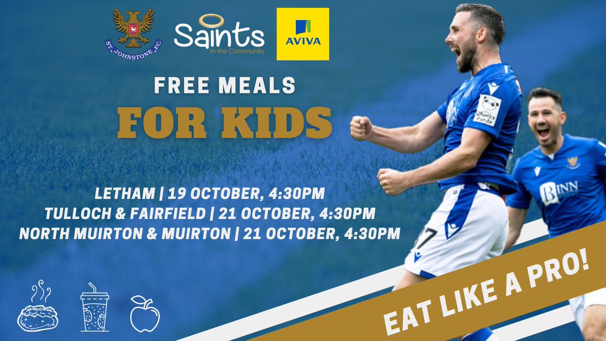 Saints in the Community (@saints_trust) on Twitter photo 🍴| In partnership with <a href="/StJohnstone/">St. Johnstone FC</a> & Aviva, we're delivering FREE meals to local kids.
🔵 Letham - Wed 19Oct
🔵 Tulloch & Fairfield - Fri 21Oct
🔵 N.Muirton & Muirton - Fri 21Oct
Orders will remain open until Tuesday 11th October at 7pm!
TO BOOK ➡ eventbrite.co.uk/e/414134265737 🍴| In partnership with <a href="/StJohnstone/">St. Johnstone FC</a> & Aviva, we're delivering FREE meals to local kids.
🔵 Letham - Wed 19Oct
🔵 Tulloch & Fairfield - Fri 21Oct
🔵 N.Muirton & Muirton - Fri 21Oct
Orders will remain open until Tuesday 11th October at 7pm!
TO BOOK ➡ eventbrite.co.uk/e/414134265737