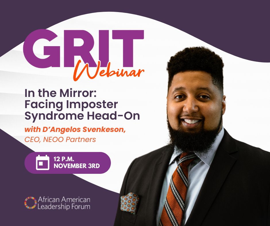 Join us on November 3rd with D’Angelos Svenkeson, CEO, NEOO Partners!

This free webinar session is designed to provide attendees with tools to overcome imposter syndrome using practical solutions from home.

For more information please visit: bit.ly/3EqD7R2