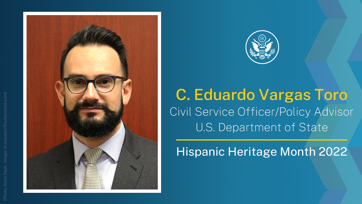 DepSecStateMR's tweet photo. C. Eduardo Vargas Toro, a Colombian-American, is a Policy Advisor for human rights in the Andean Region with @StateDRL. Previously, he served at @USAID as Deputy Director of the Center for Faith-Based and Community Initiatives and Senior Communications Officer in Guatemala City. https://t.co/ZO2TFVJDaJ