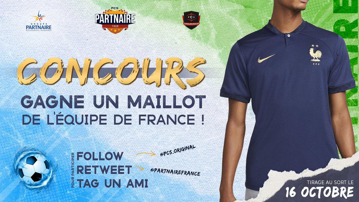 PCS_Original's tweet image. 🔴| #CONCOURS |⚫

🚨Pour fêter l'arrivée du #PartnaireTour Winter, nous vous proposons de gagner UN MAILLOT DE L’ÉQUIPE DE FRANCE !🎁

❤️#Follow @PCS_Original &amp;amp; @PartnaireFrance 
🔁#RT ce post
💬#TAG un(e) ami(e) en commentaire

TAS le 16/10/2022
Bonne chance !🍀
