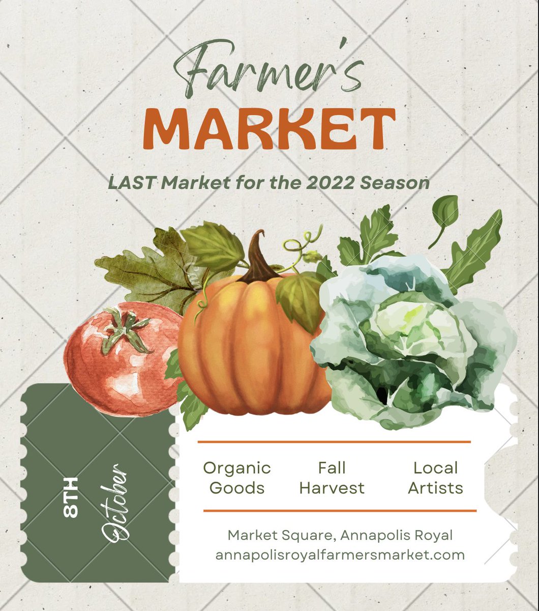 Last Outdoor Farmer's Market for the 2022 Season.
Saturday, October 8th - 9:00am-1:00pm.
Don't miss it!