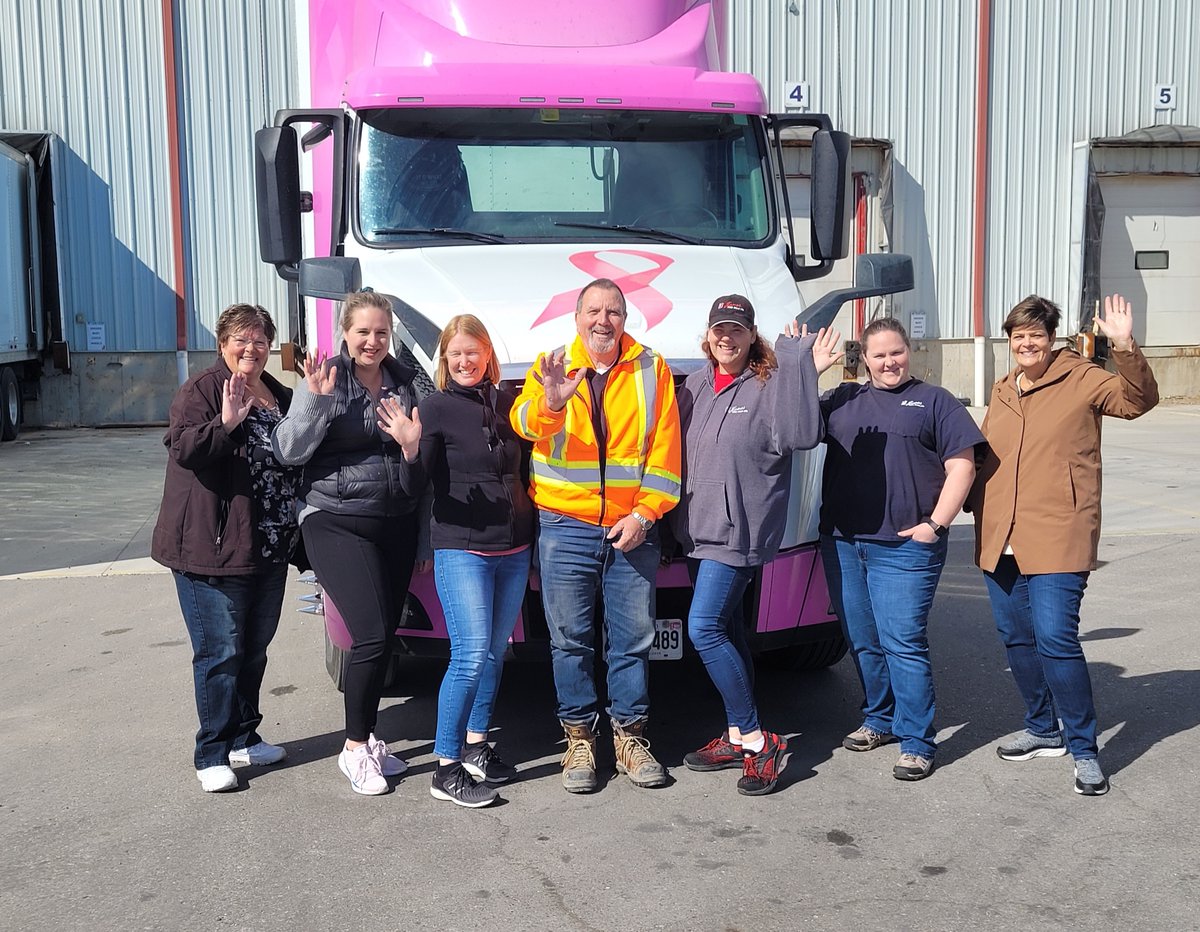 Fred's Pink Tribute Truck for <a href="/PestellMinerals/">Pestell Nutrition</a>  arrived at <a href="/Jones_Feed/">Jones Feed Mills Ltd</a>  Mills Ltd today. We had some staff learn a little about the truck, its meaning and the driver while we unloaded it.  #BreastCancerAwarenessMonth