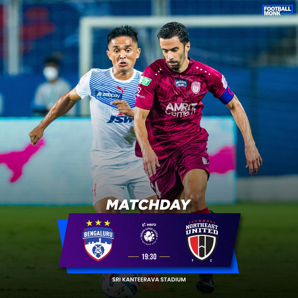 MonkFootball's tweet photo. It's MATCHDAY at the Kanteerava 🔵🔵⚔️🔴⚫️
#HeroISL #BFCvsNEUFC #FootballMonk https://t.co/elLQKUXNlM