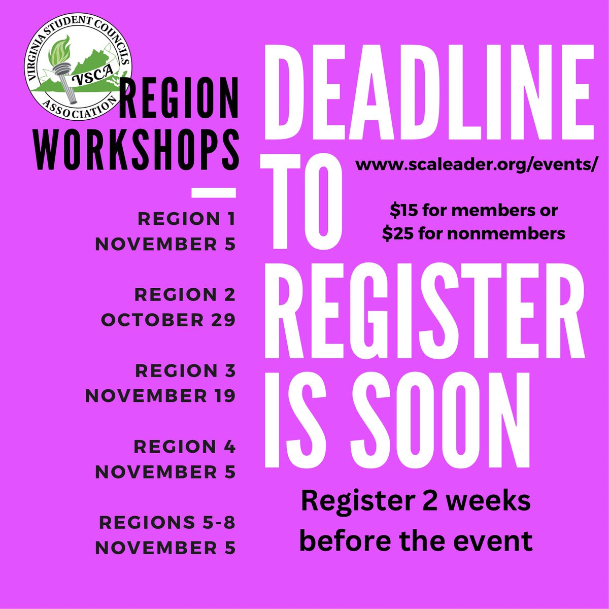Region workshops will be here before you know it! Register now and get ready for a great experience!
