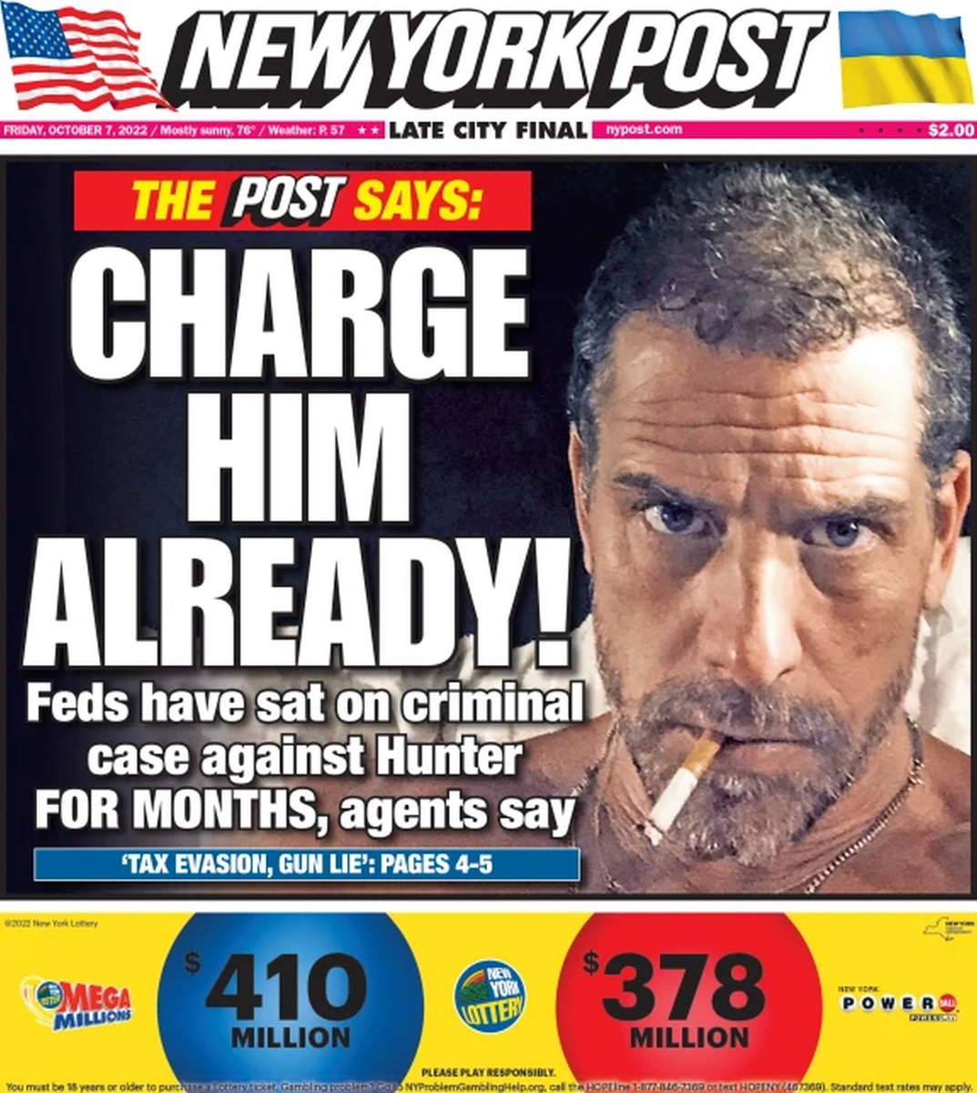 My No.01 Viewed U.S. frontpage for Friday

🇺🇸 Charge Him Already!

▫Feds have sat on criminal case against Hunter For Months, agents say
▫@SChamberlainNYP @mirandadevine
@emicrane▫is.gd/GB4GJO  🇺🇸

@nypost #frontpagestoday #USA 👇