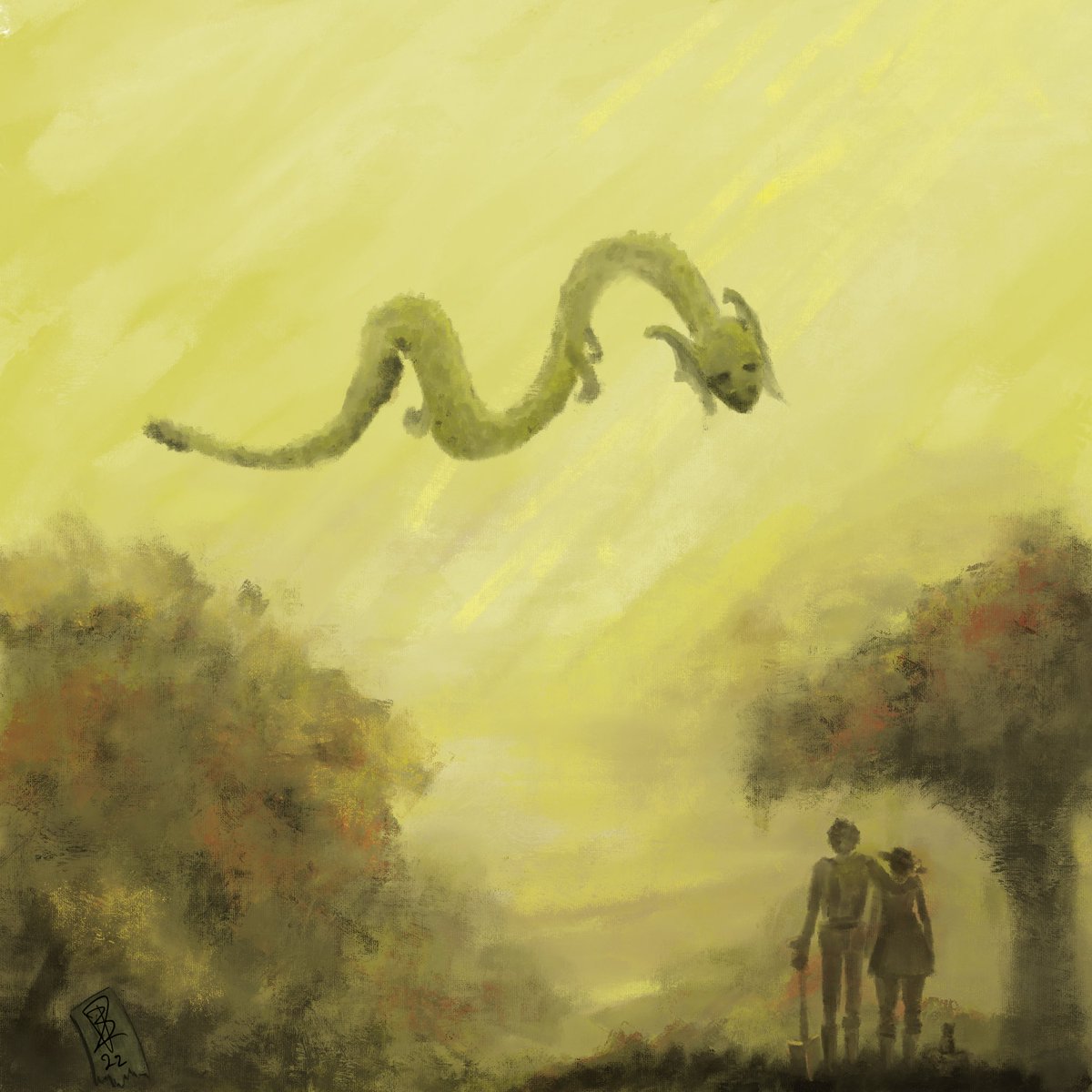 SpaceThief's tweet photo. Witchtober 3: Travel
A passing dragon pauses to observe some travelers at their camp. https://t.co/J62xLqYLbk