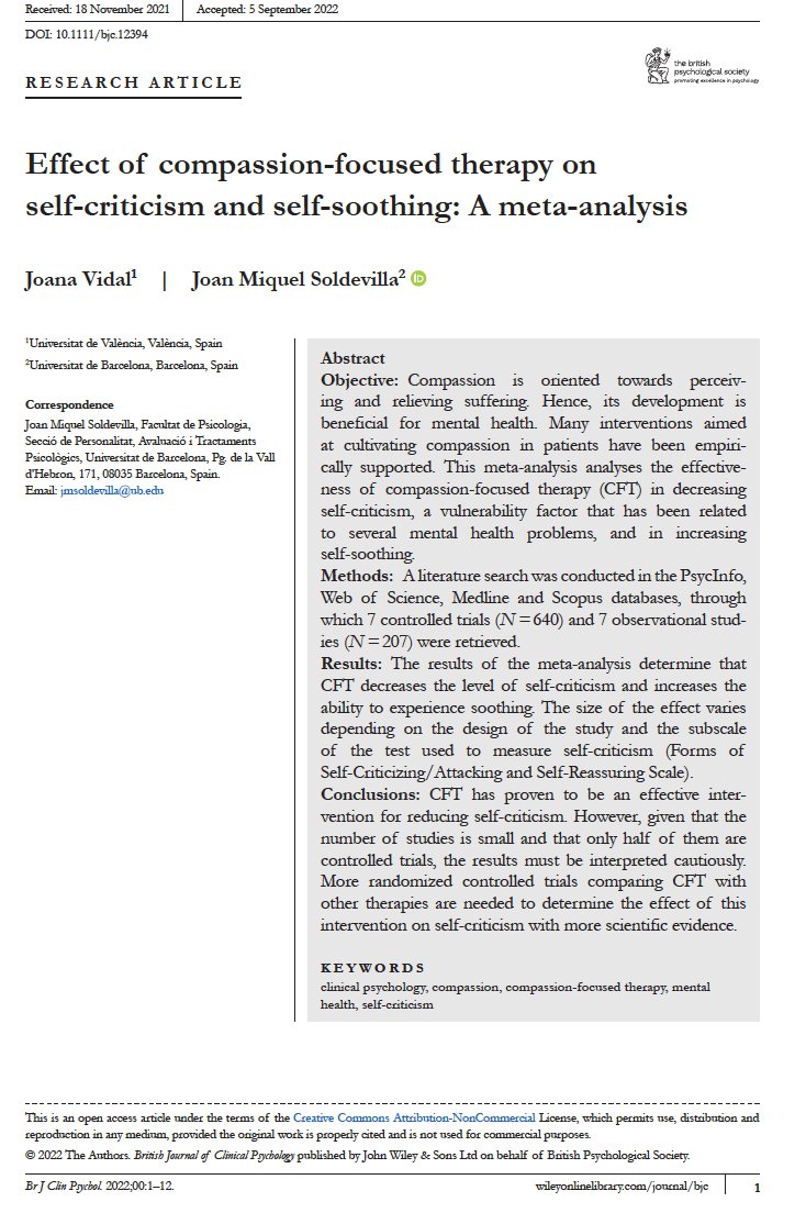 Effect of compassion‐focused therapy on self‐criticism and self‐soothing: A meta‐analysis bpspsychub.onlinelibrary.wiley.com/doi/full/10.11…