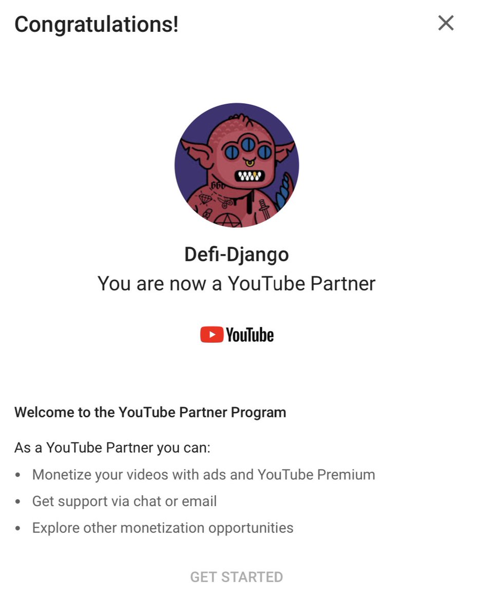 Defi_Django's tweet photo. After 13 Videos and 90 days, I just got accepted into the @YouTube Partner Program! Now I can monetize! #LFG 
Thank you to everyone that supported me! And Special thanks to: @djwaters @chillymining @RedPandaMining @HawkMiningCo @HobbyistMiner You guys Rock!!! https://t.co/5KfCkgPeHO